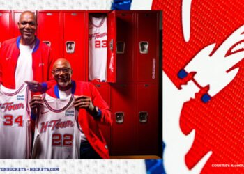 Former Rockets, UH Coogs stars Olajuwon, Drexler usher in Clutch City’s new uniforms