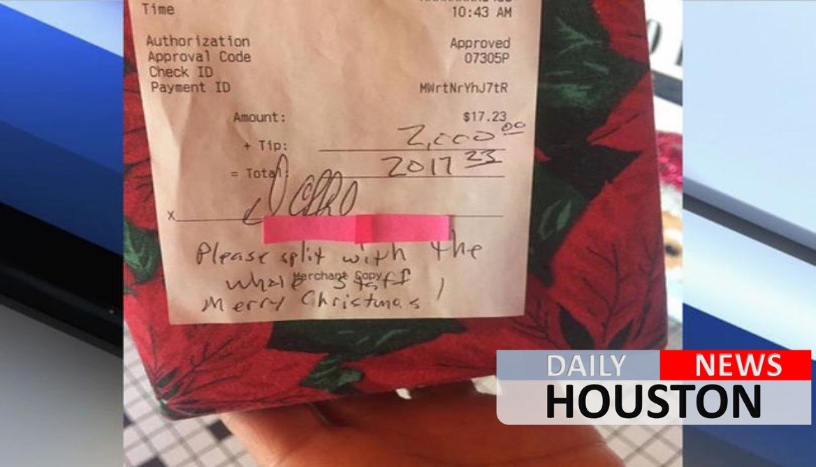 Diner customer leaves $2,000 tip on $17 bill