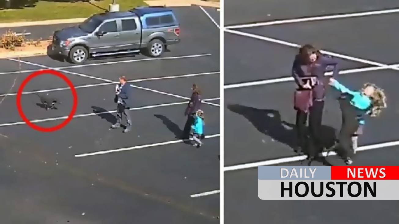 Terrifying moment dangerous dog attacks 5-year-old girl outside church