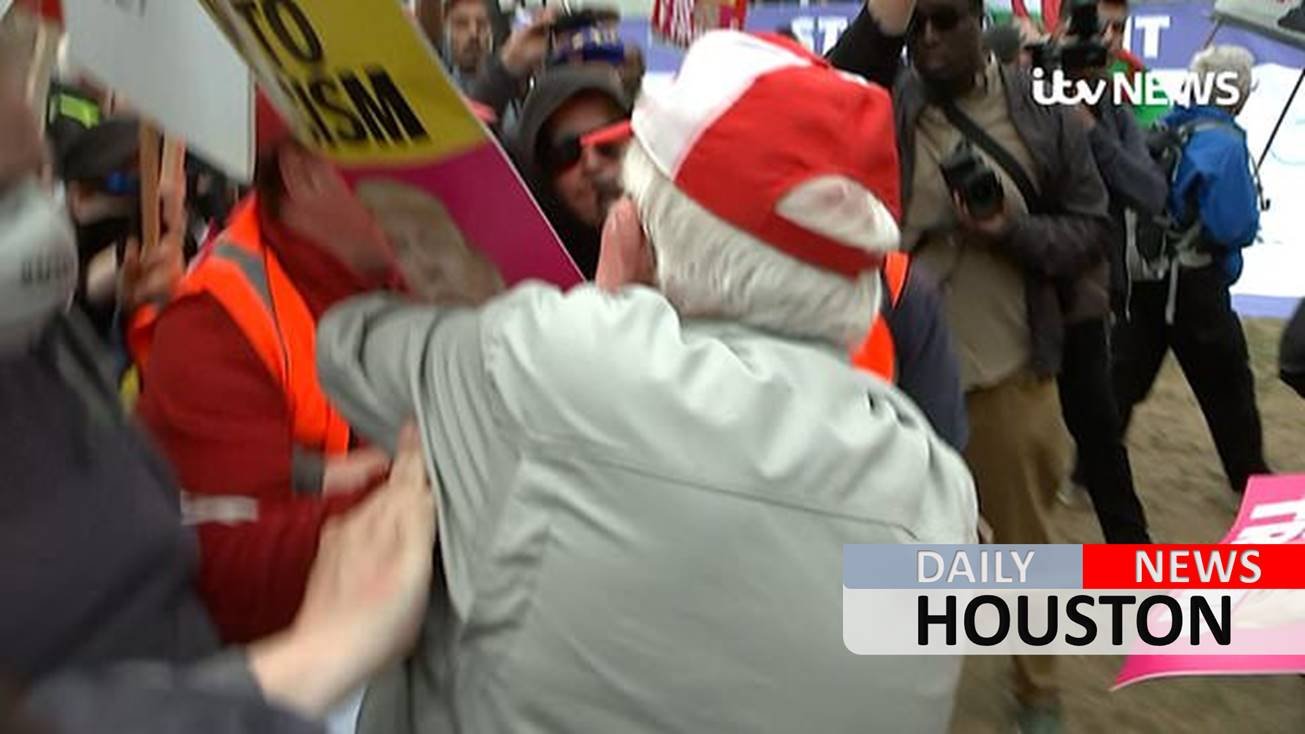 Elderly Trump supporter pushed to ground during London anti-Trump protest