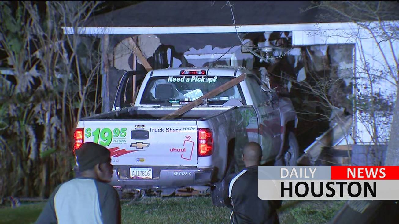 Man injured after U-Haul pickup crashes into southeast Houston home