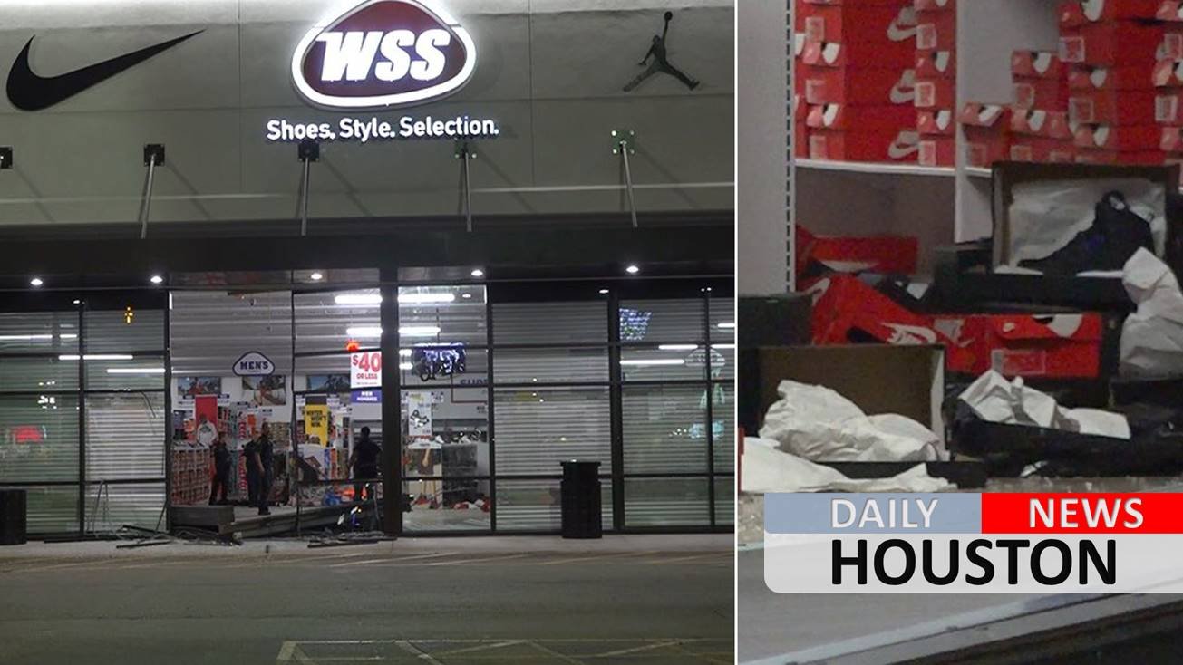 Thieves take off with dozens of sneakers after smashing stolen Ford F-250 into new shoe store in SW Houston